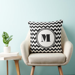 Modern Monogram Black And White Chevron Pattern Cushion