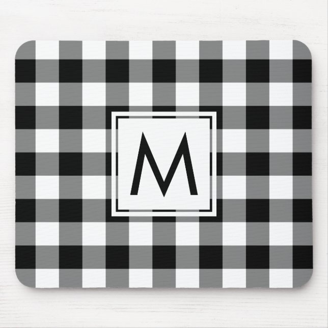 Modern Monogram Black and White Gingham Pattern Mouse Pad (Front)