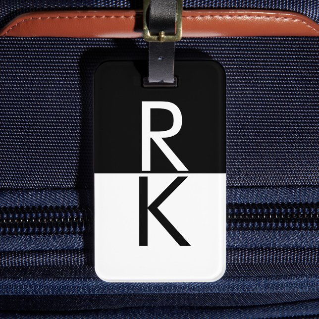 Modern Monogram Black and White Personalised Luggage Tag (Creator Uploaded)