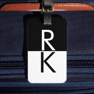 Modern Monogram Black and White Personalized Luggage Tag