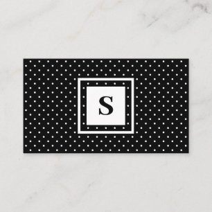 Modern Monogram Black and White Polka Dot Pattern Business Card