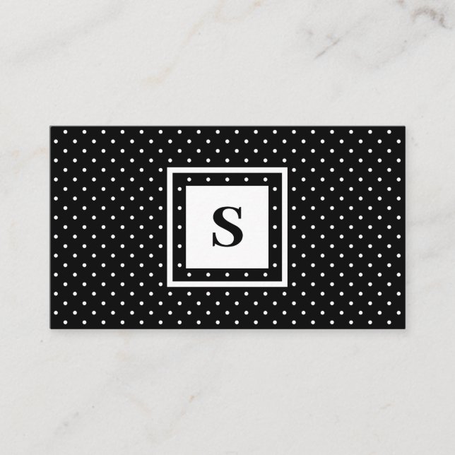 Modern Monogram Black and White Polka Dot Pattern Business Card (Front)