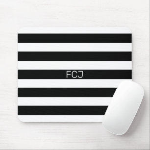 Modern Monogram Black and White Stripes Mouse Pad