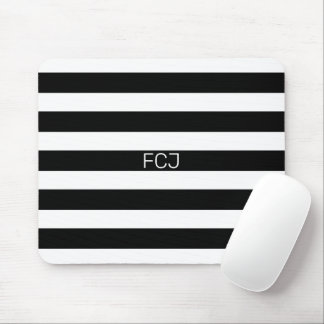 Modern Monogram Black and White Stripes Mouse Pad