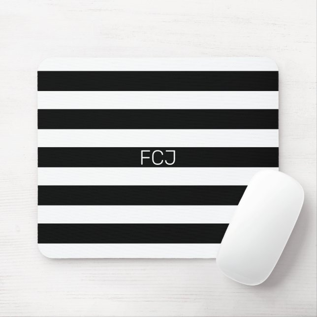 Modern Monogram Black and White Stripes Mouse Pad (With Mouse)
