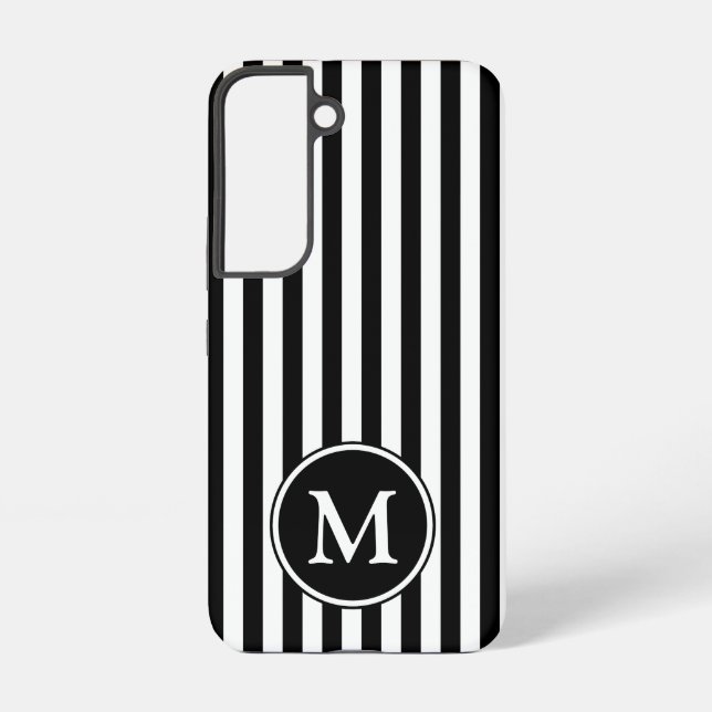 Modern Monogram Black And White Stripes Samsung Galaxy S22 Case (Back)