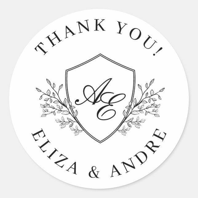 Modern  Monogram Black and White Wedding Classic Round Sticker (Front)
