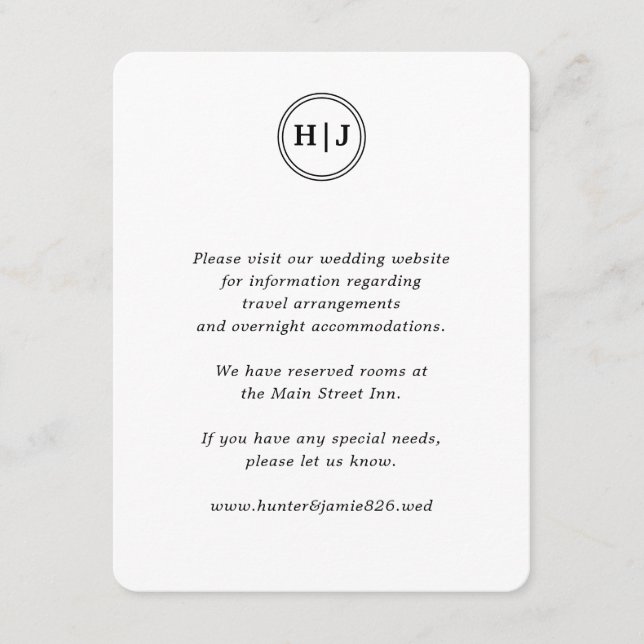 Modern Monogram Black and White Wedding Enclosure Card (Front)