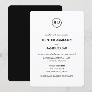 Modern Monogram Black and White Wedding Invitation