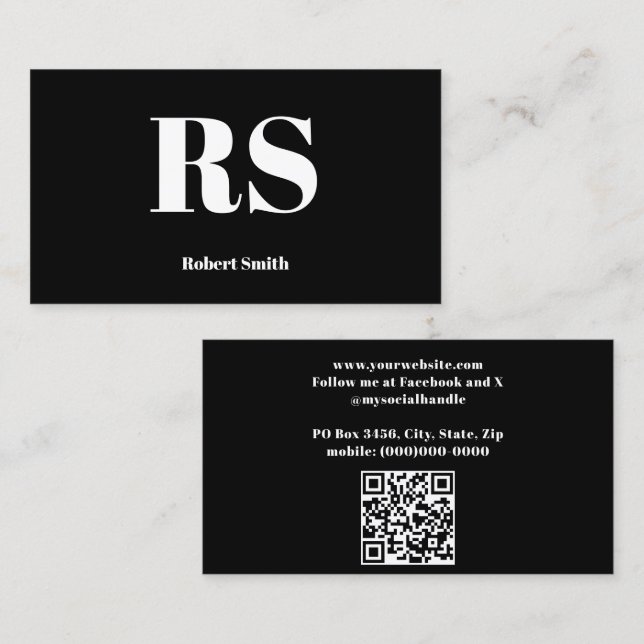 Modern Monogram Black Business Card (Front/Back)