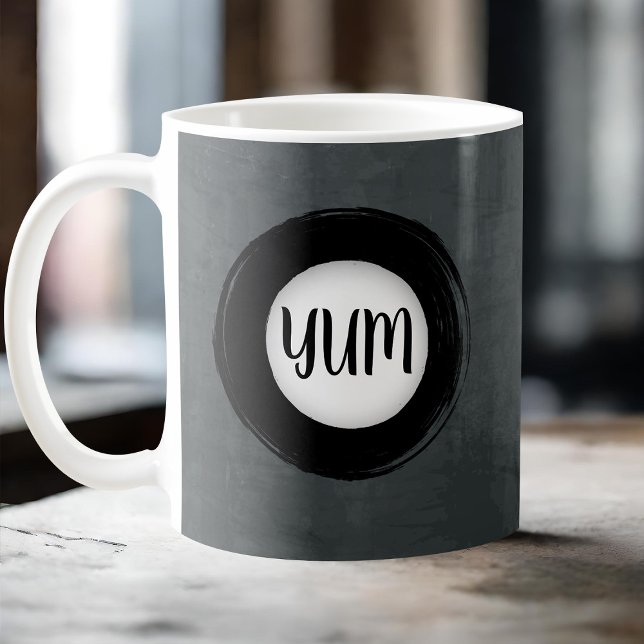 Modern Monogram Black Circle On Trendy Grunge Grey Coffee Mug (Black and gray initials mug)