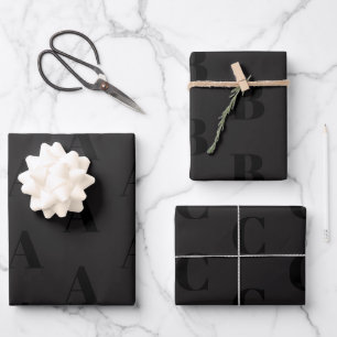 Modern monogram black custom initial pattern bold wrapping paper sheet