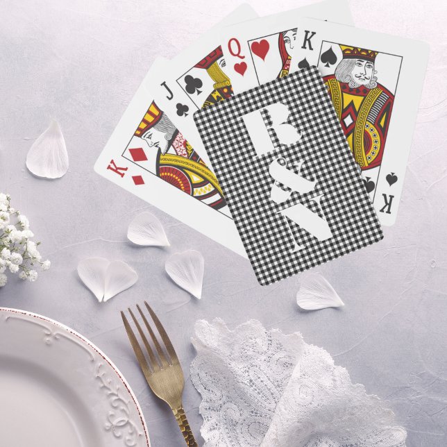 Modern Monogram Black Gingham Custom Wedding Playing Cards (Modern Monogram Black Gingham Custom Wedding Playing Cards)