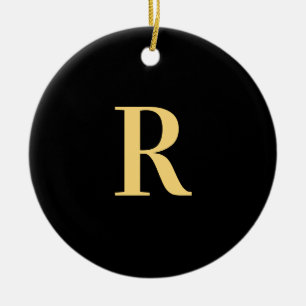 Modern Monogram Black Gold Ceramic Ornament