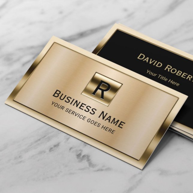 Modern Monogram Black & Gold Framed Professional Business Card (Creator Uploaded)