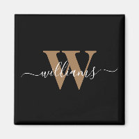 Modern Monogram Black Gold Script Initial Name