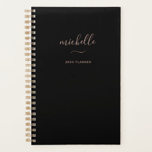 Modern Monogram Black Gold Script Monthly Weekly Planner