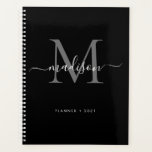 Modern Monogram Black Grey Girly Script Name 2021 Planner<br><div class="desc">Modern Monogram Black Silver Slate Grey Girly Elegant Stylish Script Name 2021 Planner</div>