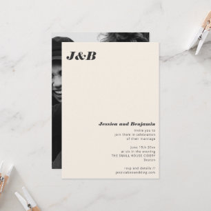 Modern Monogram Black Ivory Photo Wedding Invitation