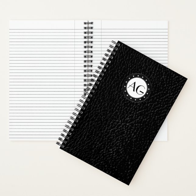 Modern Monogram Black Leather Spiral Notebook (Inside)