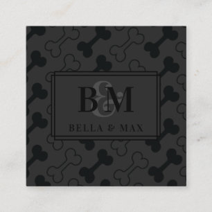 Modern Monogram Black on Black Dog Bone Pattern Square Business Card
