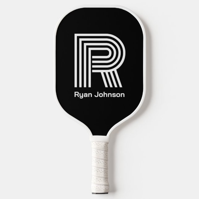 Modern Monogram Black Pickleball Paddle (Front)