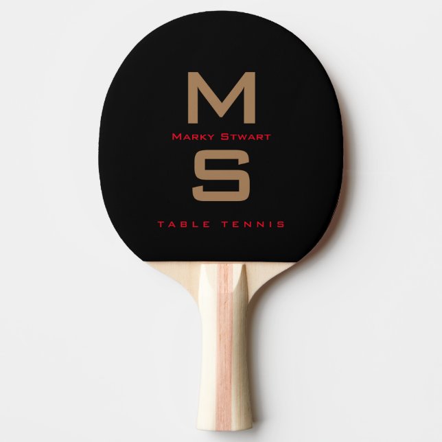 Modern Monogram Black Ping Pong Paddle (Front)