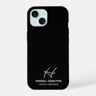 Modern Monogram Black Professional Chic iPhone 15 Case