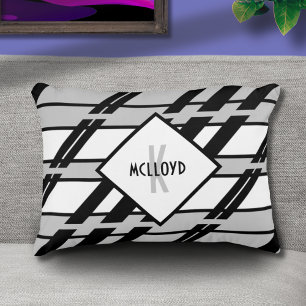 Modern Monogram Black White Abstract Pattern  Decorative Cushion