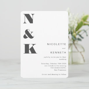 Modern Monogram Black White Bold Elegant Wedding Invitation