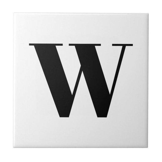 Modern monogram black white custom initial letter ceramic tile (Front)
