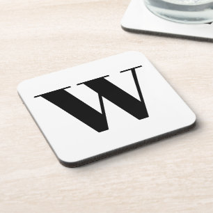 Modern monogram black white custom initial letter coaster