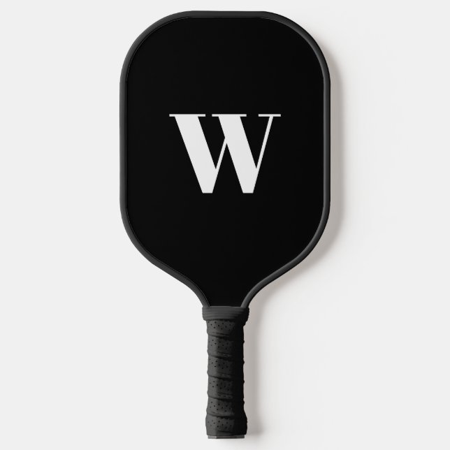 Modern monogram black white custom initial letter pickleball paddle (Front)