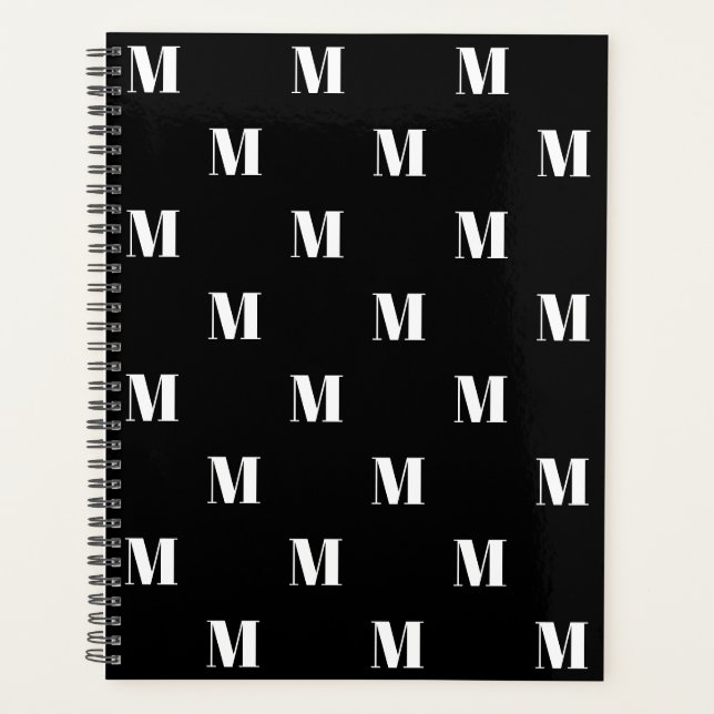 Modern monogram black white custom initial pattern planner (Front)
