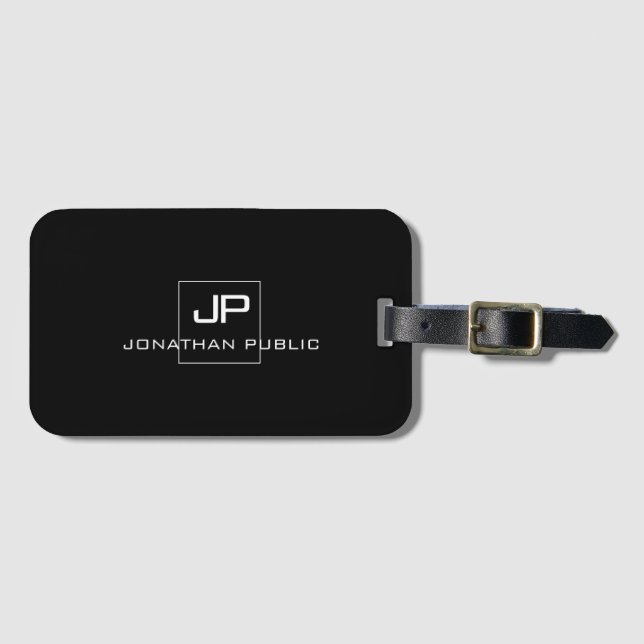Modern Monogram Black White Elegant Template Luggage Tag (Front Horizontal)