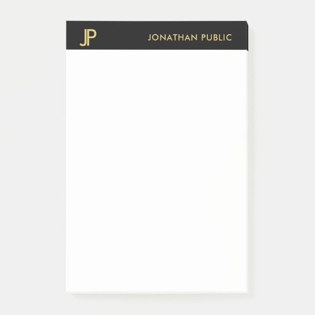 Modern Monogram Black White Gold Elegant Simple Post-it Notes (Front)