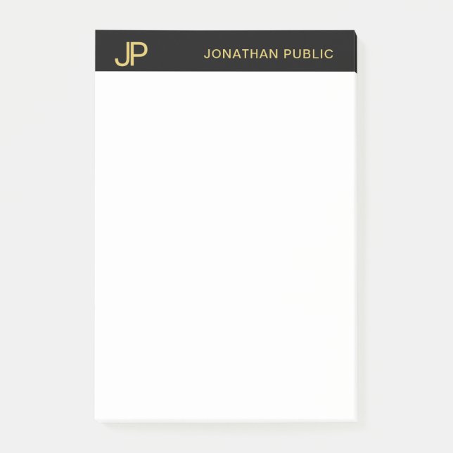 Modern Monogram Black White Gold Elegant Simple Post-it Notes (Front)