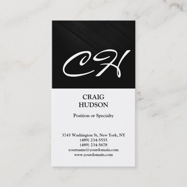 Modern Monogram Black White Grey Business Card (Front)