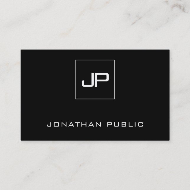 Modern Monogram Black White Letter Template Business Card (Front)