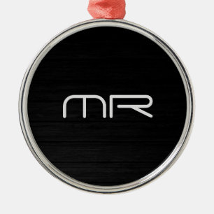 Modern Monogram Black White Name Initials Metal Ornament