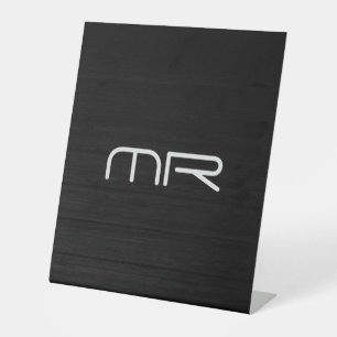 Modern Monogram Black White Name Initials Pedestal Sign