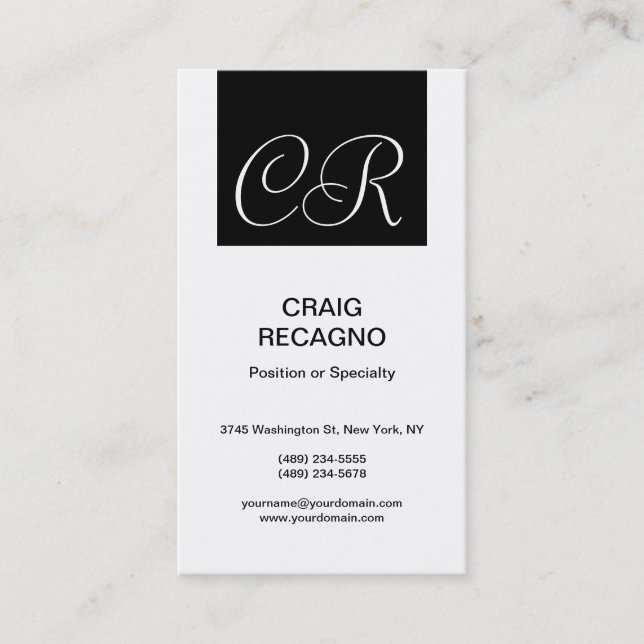 Modern Monogram Black White Plain Business Card (Front)