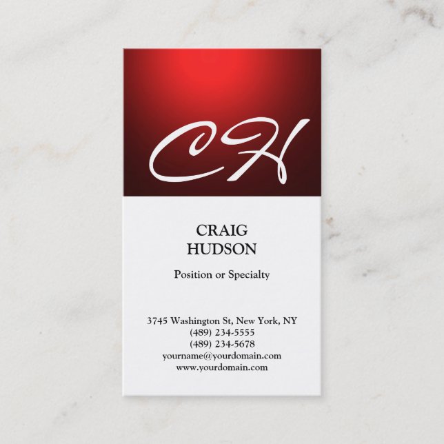 Modern Monogram Black White Red Business Card (Front)