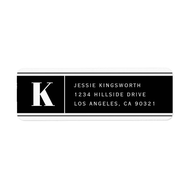 Modern Monogram Black & White Return Address Return Address Label (Front)