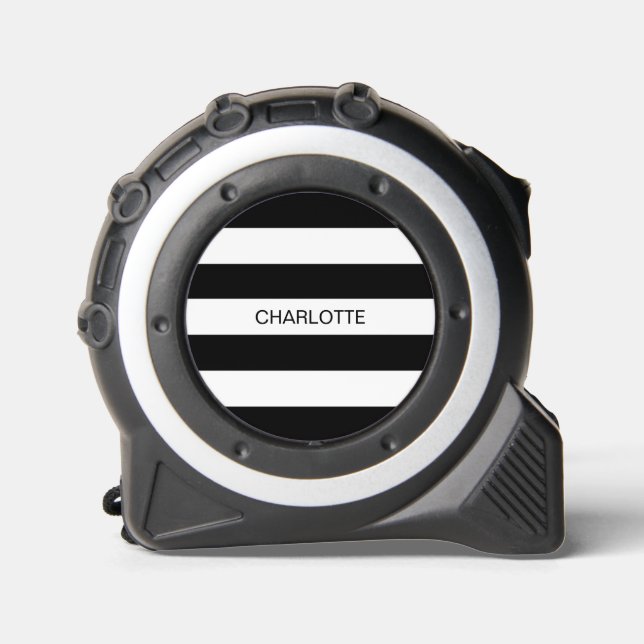 Modern monogram black white stripes custom name  1 (Front)