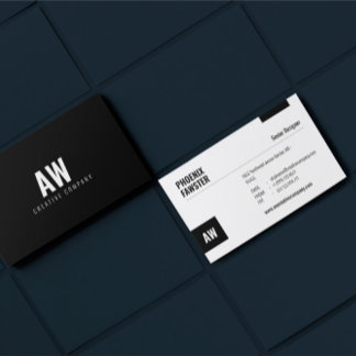 Modern Monogram Black White unique layout Business Card