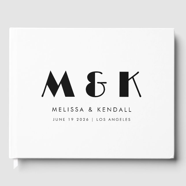 Modern Monogram Black White Wedding Guest Book (Front)