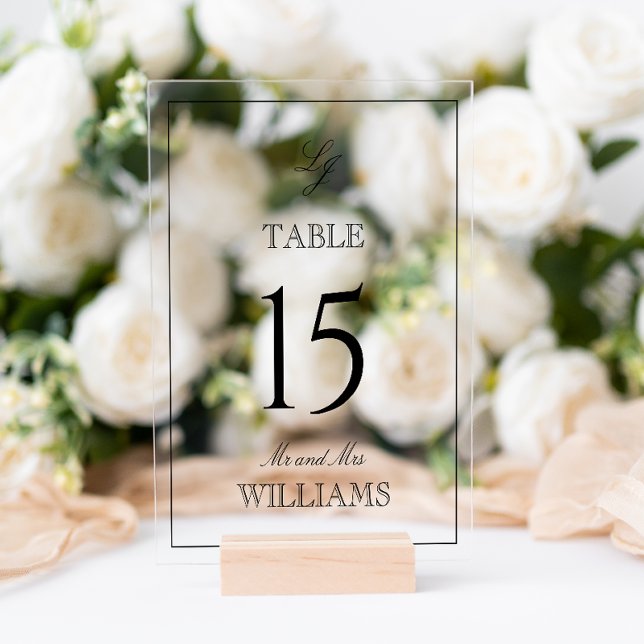 Modern Monogram Black & White Wedding Table Number Acrylic Sign (Wedding Table Number!
)