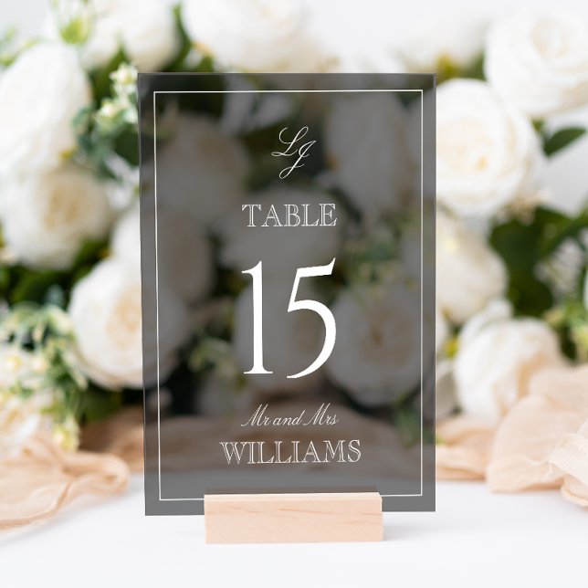 Modern Monogram Black & White Wedding Table Number Acrylic Sign (Wedding Table Number!
)