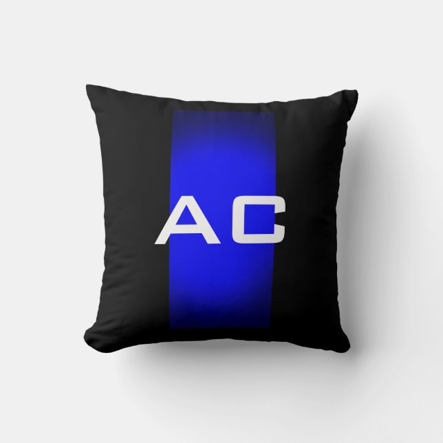 Modern Monogram Blue Black Plain Cushion (Front)